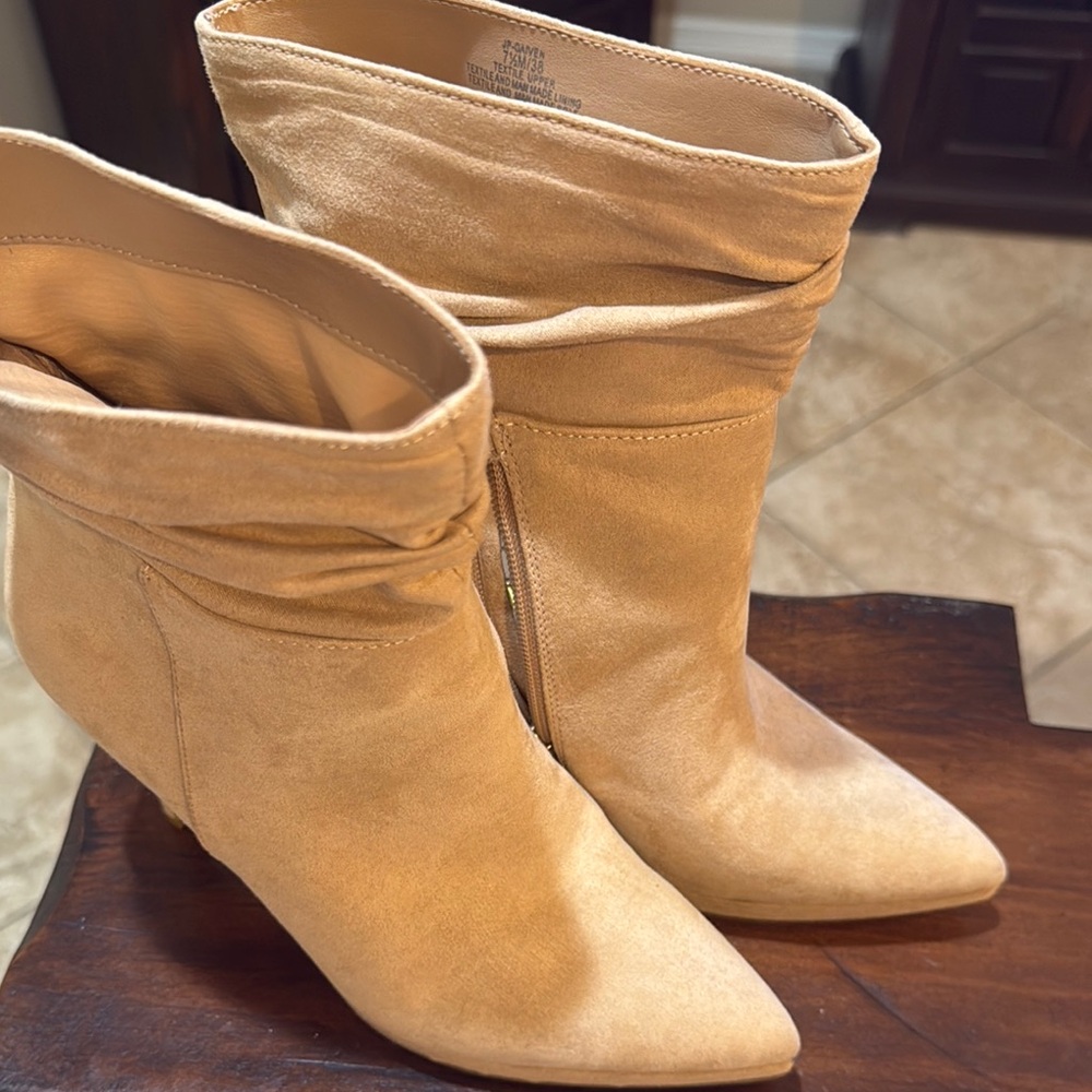 Jessica Simpson 
Tan Heeled Slouchy Ankle Boots with Pointed Toe
